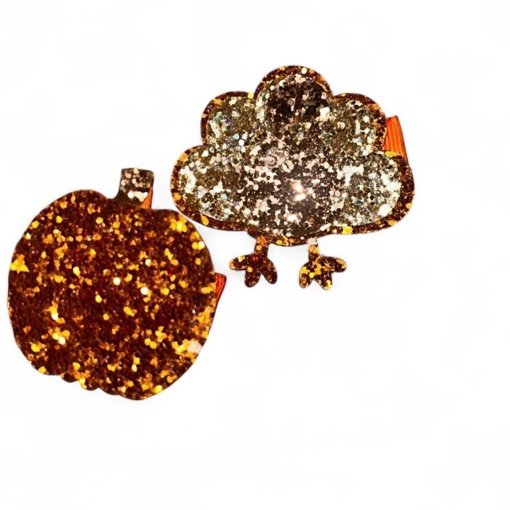 Sparkling Pumpkin and Turkey Hair Clips